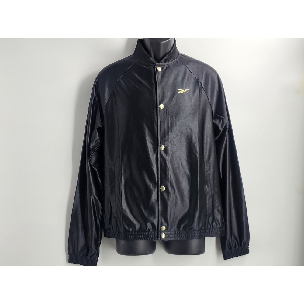 Reebok Gold Snap Satin Y2K Casual Jacket Black Gold Mens Size Small NWT